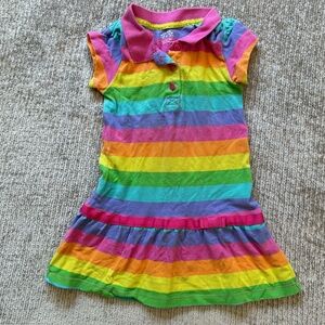 Carter’s Girls Rainbow Stripe Polo Dress Size 4 Short Sleeve Colorful Timeless